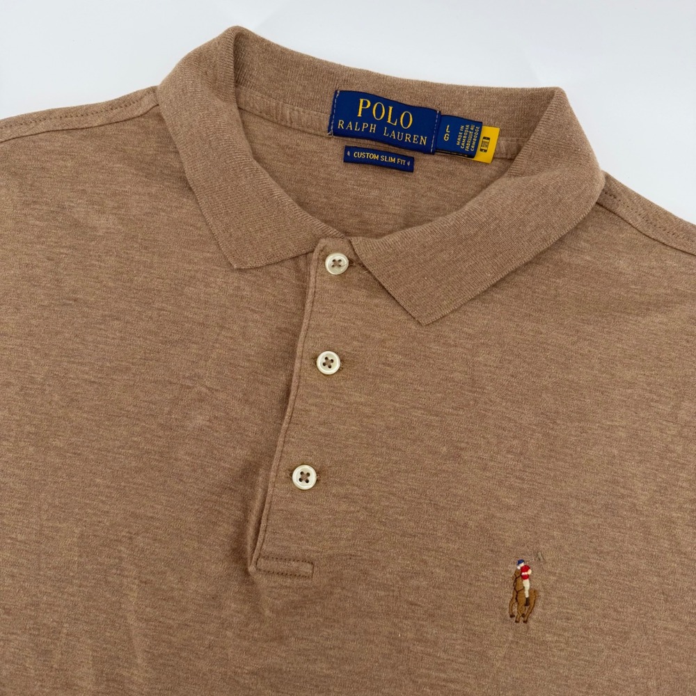Polo Ralph Lauren Polo Shirt Mens L Brown Custom Slim Fit Short Sleeve Cotton